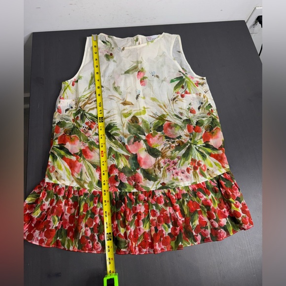 Red Valentino White Strawberry Print Tie-Back Button-Down Tank - Picture 8 of 9